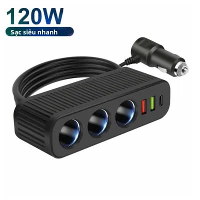 Bộ Sạc Ô Tô 12V/24V PD QC USB Sạc Nhanh Bộ Chuyển Đổi Nguồn 120W Ổ Cắm Đa Năng Một Đến Bốn Bộ Chuyển Đổi Bật Lửa Thuốc Lá Cho Ô Tô