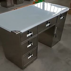 304 Stainless Steel Office Desk Cashier Worktable Factory Dust-free Plant Operation Table With Lock Drawer PC Desk