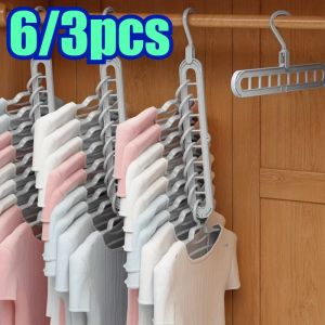6/3pcs Plastic 9-Hole Foldable Hangers Heavy Duty Space Saving Clothes Organizer Hangers For Room Closet Wardrobe Home & Dor