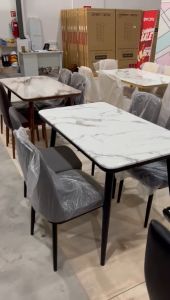 full set meja makan besi neolith marmer 4 kursi minimalis modern full rangka besi cat powder coating