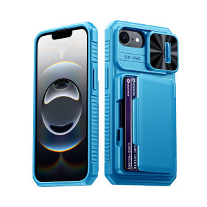 RFID Blocking Protection Sliding Camera Case Anti-slip Texture Wallet CaseFor IPhone 16 SE Phone Case Mothers Day Gift (Blue)