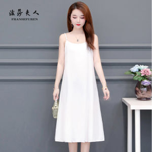 Suspender Dress Chiffon White Large Size Lining Fashion Tape Slip Dress Cold Style Summer Black Bottoming Dress Slim Looking