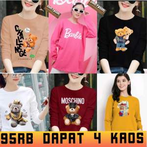 Promo Kaos Lengan Panjang 95RB Dapat 4 Kaos Wanita Lengan Panjang Dewasa Dan Remaja Perempuan Motif Distro Tedy Bear Boneka Barbie Kekinian Baju Pakaian Atasan 95 Rb 4 PCS Kaos Cewek Oblong T-Shirt Viral Rib Oversize