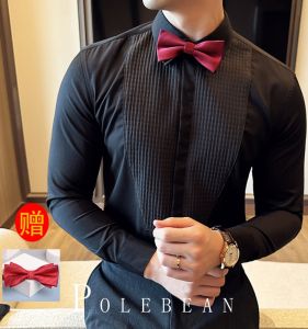 Men Dress French Shirt Bow Tie Shirt Swallow Banquet Groom Best Man Wedding Shirt Chorus Performance