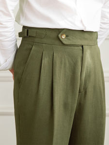 Summer Waist High Straight Cotton Linen Casual Pants for Fashion and Business Wear
