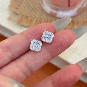 YICAN | Blue Crystal Four-Leaf Flower Elegant Luxe Minimalist Earrings