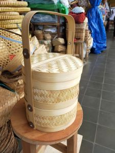 Rantang bambu bulat susun 2 & 3 - ukuran diameter 25 cm - rantang bambu piknik