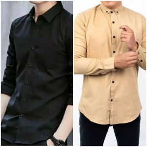 baju kemeja pria dewasa basic polos lengan panjang paket hemat 2 pcs promo murah