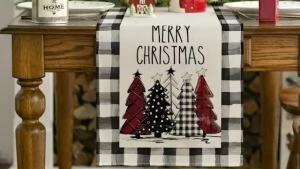 Goldstar  Christmas Table Flag Cotton Linen Weaving Embroidery Festival Party Home Decoration  71x13 Inch