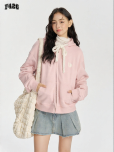 F426 | American Casual Short Knitted Lace Hoodie