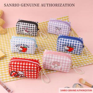Sanrio | Sanrio  Hello Kitty Cosmetic Bag with Pearl Chain Cute Plaid Makeup Pouch Large Capacity Travel Toiletry Organizer