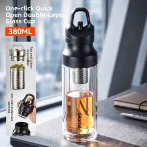 GIANXI | Heat Resistant Quick Opening Tea Separation Double Layer Glass Cup for Men