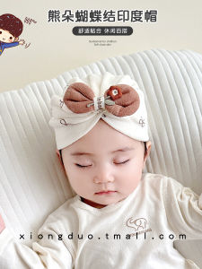 Princess Style Baby Girl Hat Spring Autumn Overhead Butterfly Knot Newborn Infant Headwear Comfortable Pure Cotton Cap for Toddlers