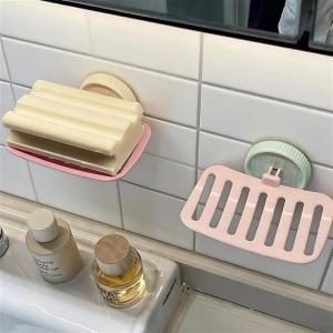 Macaron Colored Suction Cup Wall Mounted Soap Dish Strong Bathroom Storage Shelf No Drilling Required Soap Holder Drainable