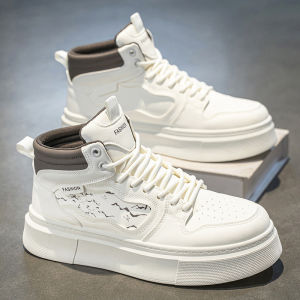 High-Top Mens Shoes 2025 New Winter Trend Brand High-End Sensation Teen Versatile Leather Surface Thick Bottom Sports White Trend Shoes