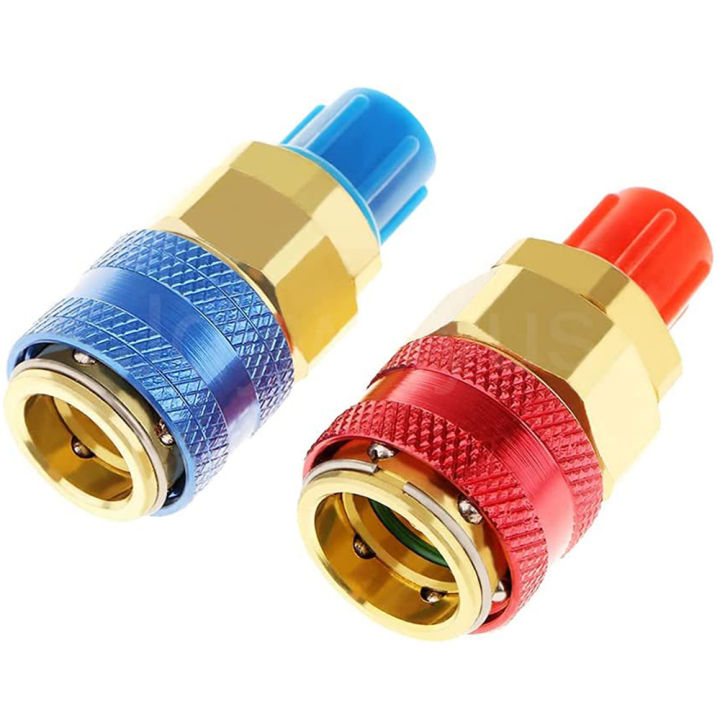 2-Pack Car AC Quick Connector Adapter Set, High/Low Side, 1/4" SAE, Brass By CarBole