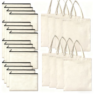 12-Pack Blank Sublimation Tote Bag Set – Includes 6 Bags and 6 Zipper Pouches Storage Bags for DIY Printing and Craft Projects