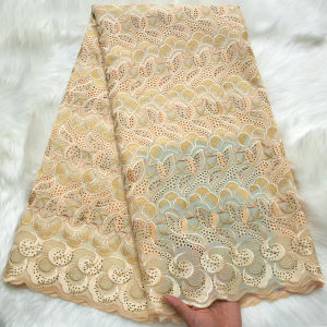African Cotton Lace Fabric - Intricate Maroon Embroidered Swiss Voile Lace with Green Purple & Gold Accents For Bridal Dress