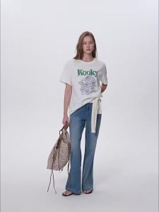 DUSHU | Leopard Strawberry Letter Print Embroidered T-Shirt