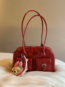 Chio’2nd | Red Retro Commuter Boston Tote Shoulder Bag