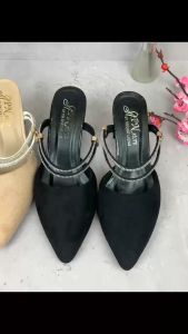 Giày cao gót vuông 7p bít mũi da nhung dây xoàn 2 kiểu mang - BM70