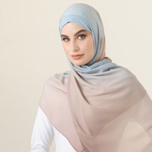 Jifang Fashion High Quality Gradient Double Colors Plain Bubble Chiffon Shawl 2 tone Pashmina Raya Muslim Hijabs Shawls RR31