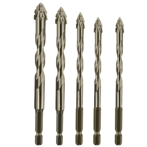 5Pcs Hex Shank Cross Spear Masonry Drill Bits 5-12mm Four Serrated Tip for Tile Concrete Brick Glass Wood Drilling