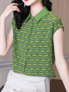 NVSHENJI | Silk Printed Short Sleeve Womens Shirt Authentic Hangzhou Mulberry Silk Commute Style Korean Loose Fit Summer New Arrival