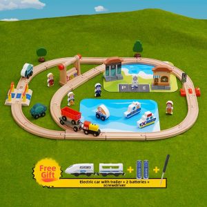 LEKU | Magnetic Wooden Train Set Building Blocks Toy
