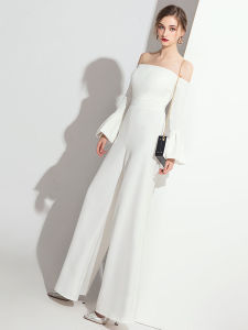 ชุดเดรสยาวปานกลางแขนกุดสีขาว ชุดราตรี ชุดราตรียาวปานกลาง ชุดเดรสยาวปานกลาง ชุดราตรียาวปานกลาง แฟชั่นฤดูใบไม้ผลิ