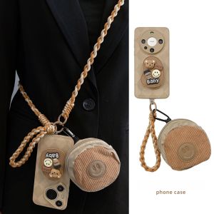 Honor Magic6 pro Phone Case Cartoon Bear Design Leather Strap Womens New Model Cute Creative Protective Shell Anti-Fall