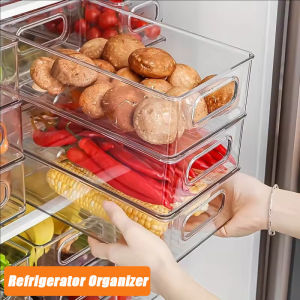 S/M/L Refrigerator Food Drawer Storage Box / Transparent Rectangular Crisper / Stackable PET Fridge Organizer Bins