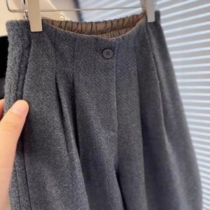 High Waist Grey Woolen Straight Leg Pants Womens Loose Slimming Drapey Casual Wide Leg Trousers Trendy Commute Style