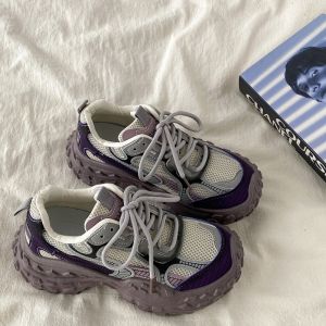 XiShu Purple Mesh Thick Bottom Dad Shoes Womens Casual Sports Sneakers Spring Heightening Breathable Comfortable Fashionable