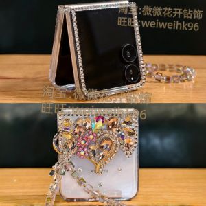 Luxurious Diamond Rhinestone Foldable Screen Phone Case for Xiaomi Mixflip Womens Model with Lanyard New Year Transparent  Style