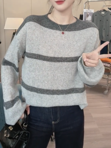 QINGNAER | Autumn New Soft Loose Knit Striped Sweater