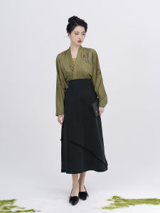 Original Hanfu by ZhiZaoSi Rain Plane Sleeve Jeans Waist Elastic Song Style Improved Loose Fit Half Body Rotation Skirt