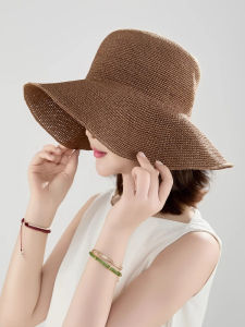 Foldable Japanese Style Straw Hat Womens Summer New Big Brim Sunshade Fisherman Cap Face Slimming Versatile Casual Hat