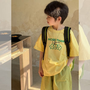 Boys Pure Cotton Short Sleeve T-Shirt Summer Fashion Korean Style Base Layer Shirt Cartoon Letter Print Casual Loose Fit
