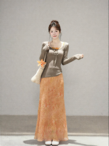YIKEXIAOYEMEI | Chân Váy Midi Hoa A-Line Cao Waist