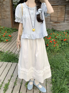 Áo Sơ Mi Nữ Tay Ngắn Dáng Rộng Họa Tiết Hoa Ngọt Ngào Mùa Thu 2025 Phong Cách Mới Viền Bèo Nhún Áo Thun Thường Ngày