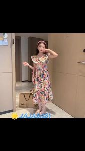 DR134 - Dress Anak Panjang Besar Tanggung Remaja Katun Bunga2 Kerah Bohemian