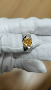 Natural Yellow Citrine Men Ring 925 Silver 7.5mm Lucky Gemstone 6-prong November Birthstone Birthday Gift R515GCN