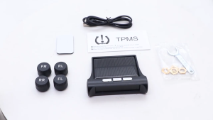 เครื่องวัดความดันลมยางรถยนต์ TPMS พร้อมเซ็นเซอร์ 4 ตัว วัดอุณหภูมิแบบดิจิตอล แจ้งเตือนเสียง+แสง ใช้งานได้ทั้งโซลาร์เซลล์/USB ใช้ได้กับรถทุกรุ่น