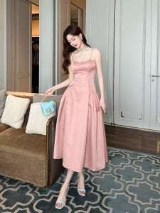 French Style Strapless A-Line Dress Pink Summer New Arrival Womens Gown Elegant Beach Vacation Polyester Satin Material