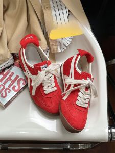 LANKAMO | Red Thick Bottom Deqin Shoes Womens 2025 New Genuine Leather Versatile Lightweight Small Size Internal Heightening Agan Sports Planks