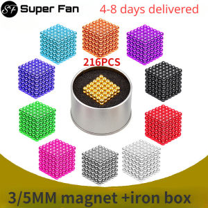 (Super Fan) 3/5mm 216PCS Magnetic Ball Decompression Magnet Bat Set Puzzle Magnet Early Education Gift Toys With Iron Box