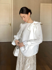 XXNING | Áo Blouse Tay Xòe Đính Hạt Sang Trọng Pháp