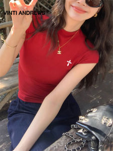 Slimming and Elegant High Collar Short Sleeve Top
