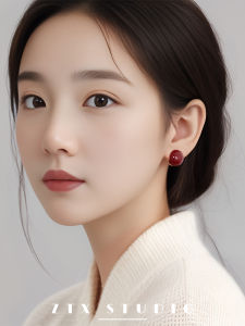 Red round Ball Ear Cuff No Piercing Womens New Chinese Style Unique Fashionable Simple Ear Jewelry Business Lady Design